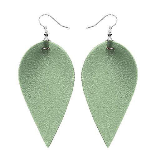 Windy5 Mädchen Handgefertigte Leder Ohrringe Boho Blatt Teardrop Haken baumeln hängendes Ohr-Bolzen-Frauen-Schmucksachen (2.8 * 6cm, light tan) (2.8 * 6cm, light green) von Windy5