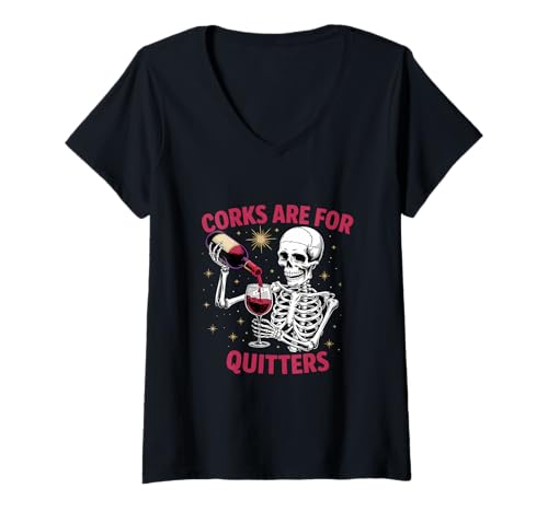 Damen Korken sind für Quitters Weinliebhaber Skelett T-Shirt mit V-Ausschnitt Damen Korken sind für Quitters Weinliebhaber Skelett T-Shirt mit V-Ausschnitt von Wine Drinker