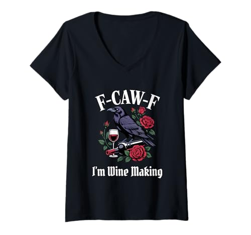 Damen Lustiger gotischer F-Caw-F-Weinanbau T-Shirt mit V-Ausschnitt Damen Lustiger gotischer F-Caw-F-Weinanbau T-Shirt mit V-Ausschnitt von Wine Drinking F Caw F Meme Goth Emo Tshirt