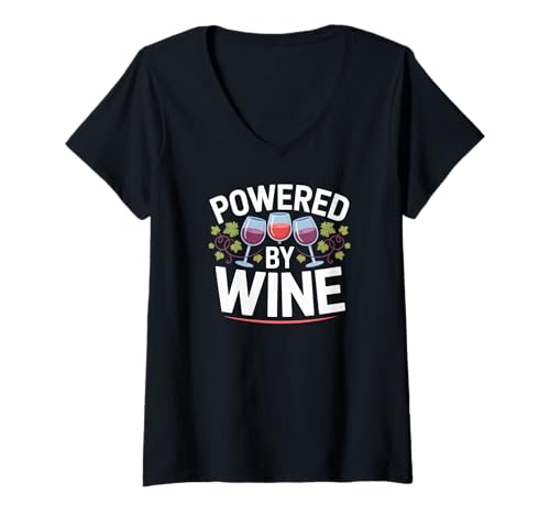 Damen Angetrieben von Wine Fun Enthusiast Humor T-Shirt mit V-Ausschnitt Damen Angetrieben von Wine Fun Enthusiast Humor T-Shirt mit V-Ausschnitt von Wine Enthusiast Delight Vine Lover