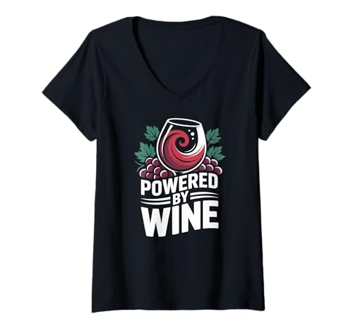 Damen Powered by Wine Funny Grapes Humor T-Shirt mit V-Ausschnitt Damen Powered by Wine Funny Grapes Humor T-Shirt mit V-Ausschnitt von Wine Enthusiast Humor Grapes Drink Fun