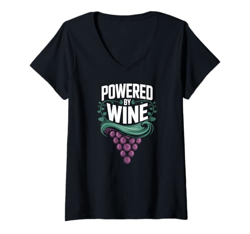 Damen Powered by Wine Lustiges Design für Weinliebhaber T-Shirt mit V-Ausschnitt Damen Powered by Wine Lustiges Design für Weinliebhaber T-Shirt mit V-Ausschnitt von Wine Enthusiast Humor Grapes Vines
