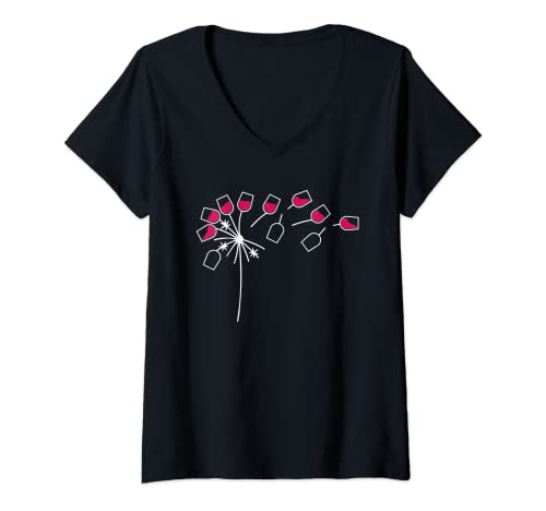 Damen Weingläser Pusteblume Weinliebhaber T-Shirt mit V-Ausschnitt von Wine Lover Novelty Apparel