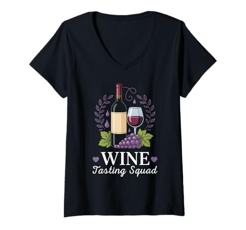 Damen Wine Tasting Squad Trauben & Glas T-Shirt mit V-Ausschnitt Damen Wine Tasting Squad Trauben & Glas T-Shirt mit V-Ausschnitt von Wine Tasting Crew Weekend Winery Tour