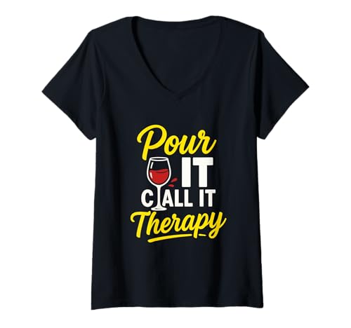 Damen Pour It Call It Therapy Sarkastic Drinking Wine Lover T-Shirt mit V-Ausschnitt Damen Pour It Call It Therapy Sarkastic Drinking Wine Lover T-Shirt mit V-Ausschnitt von Wine Therapy Pour It Funny Drinking Gifts