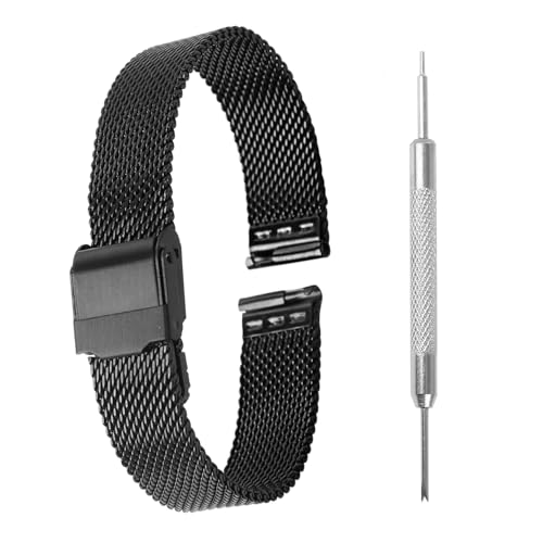 Winfox Mesh Uhrenarmband,Edelstahl Mesh Schnellverschluss Ersatzband für Damen Herren 10-24mm von Winfox