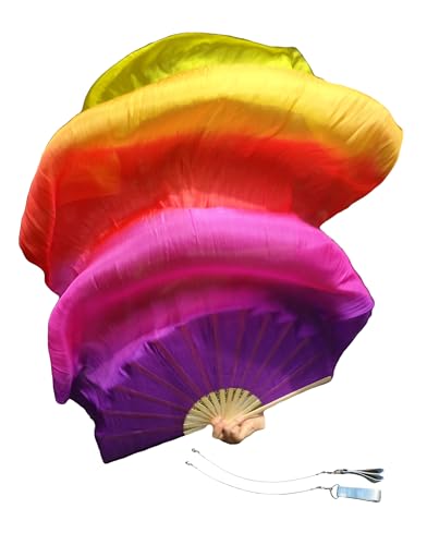 Winged Sirenny Leichte Tanzfächer-Poi Seidenschleier 150cm, 1 Paar Fan-pois für Bauchtanz, Tribal Dance, Aufführungen & Spirituellen Tanz. Bambusgriffe, Poi-Schnüre & Tragetasche (Glanz) von Winged Sirenny