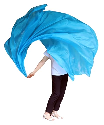 Winged Sirenny Bauchtanz Schleier aus Echter Seide Handbemalt 270 x 135cm, Fließender Luxus Bauchtanz-Schal,türkis von Winged Sirenny