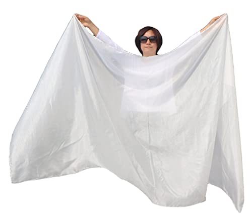 Winged Sirenny Handbemalt Übergroßer Orientalischer Bauchtanzschleier Seide 270x135cm, Leichter Tanzschal für Bauchtänzerinnen & Bühnenshows. Tragetasche & Handgerollten Kanten, weiß von Winged Sirenny