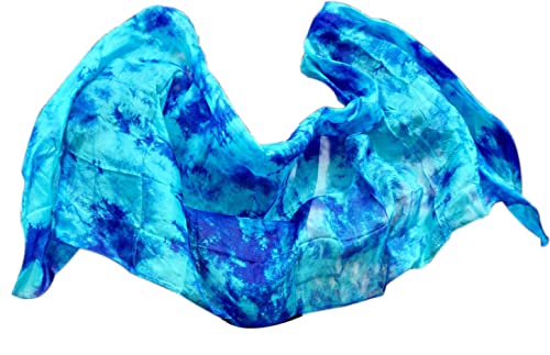 Winged Sirenny Batik Tanzschleier Seide 2.7m x 1.1m, Handgefärbter Bauchtanzschleier, Leicht Fließend für Tanzperformance & Bühnenshow, mit handgerollten Kanten & Tragetasche, Blauer Mond von Winged Sirenny