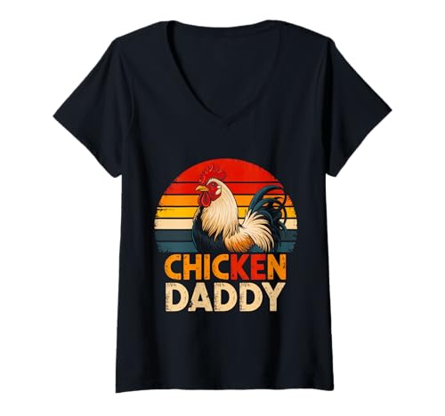 Damen Eleganter weißer Hahn mit minimalistischen Linien T-Shirt mit V-Ausschnitt Damen Eleganter weißer Hahn mit minimalistischen Linien T-Shirt mit V-Ausschnitt von Winged World
