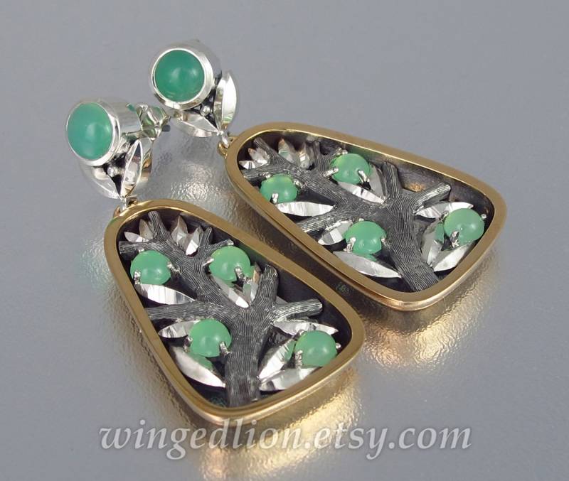 Apple Baum Ohrringe in Silber Und Bronze Mit Chrysoprasen von WingedLion