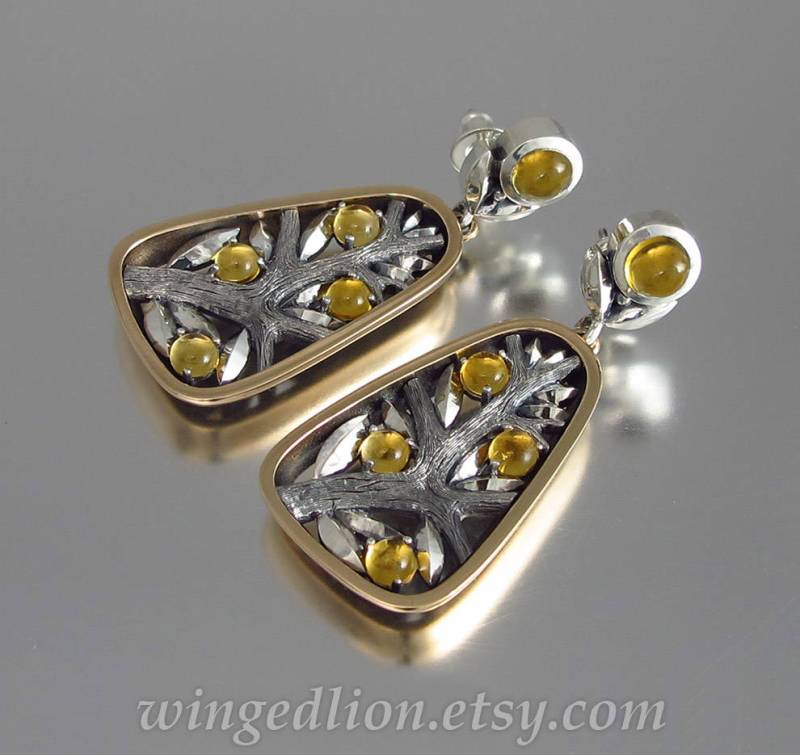 Citrin Ohrstecker Apple Baum Baumeln in Silber Und Bronze Mit Citrine Sofort Lieferbar von WingedLion
