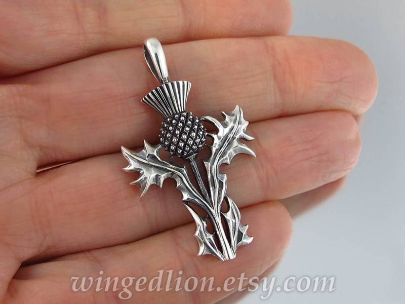 Distel Anhänger, Scottish Thistle Silber Anhänger Versandfertig von WingedLion