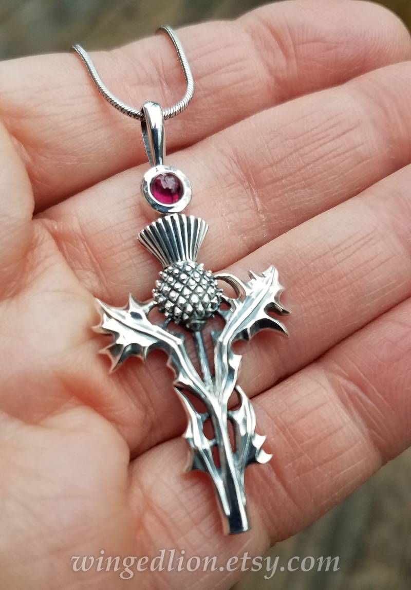 Distel Silber Anhänger Mit Granat Versandfertig von WingedLion