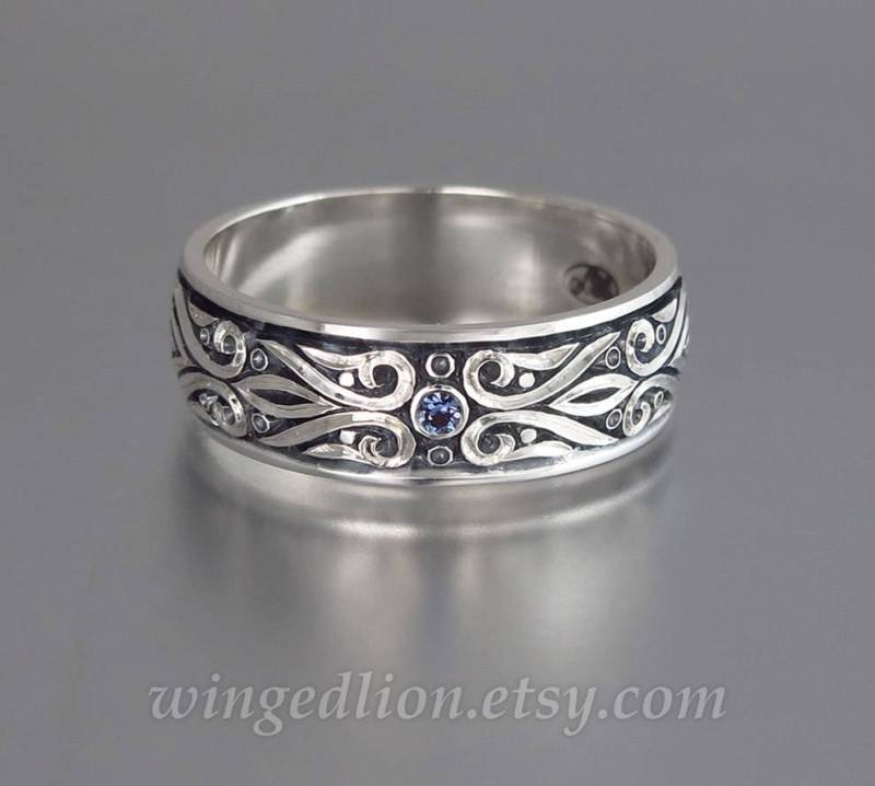 Ehering Silber 925 Für Männer, Renaissance Ring, Prince Charming Sterling Unisex Mit Alexandrit von WingedLion