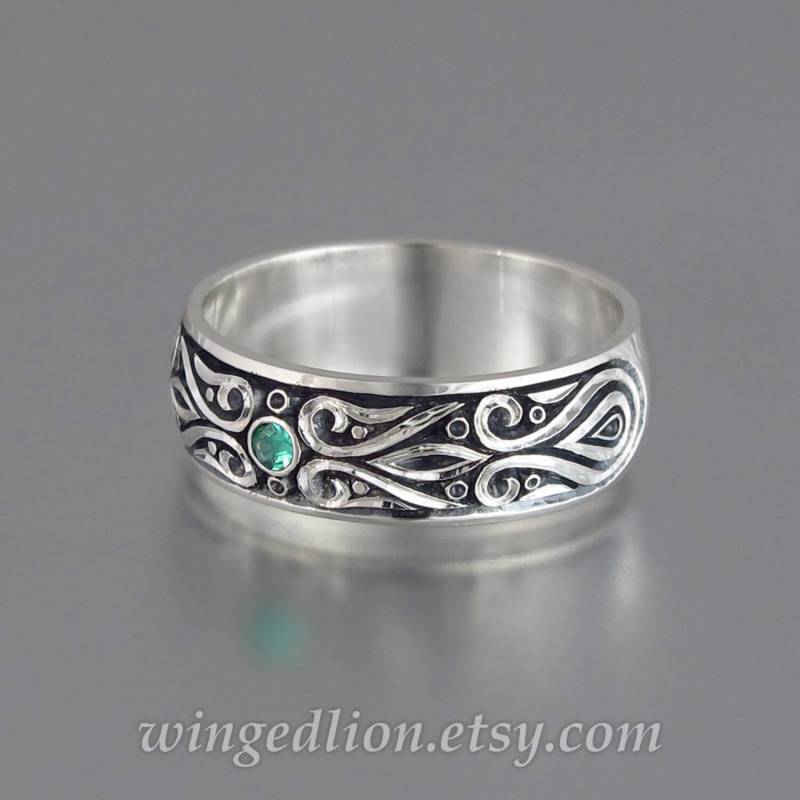 Ehering Silber Für Männer, Smaragdring, Prince Charming Mit Smaragd von WingedLion