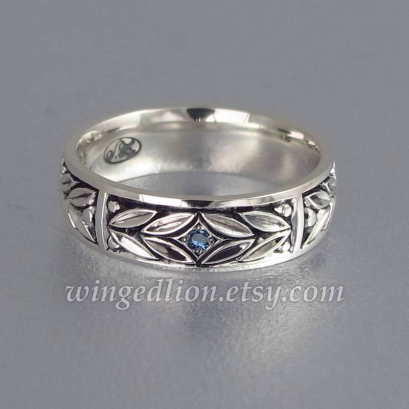 Ehering Silber Für Männer, Trauring Mit Gravur, Silberring Evergreen Laurel Alexandrit von WingedLion