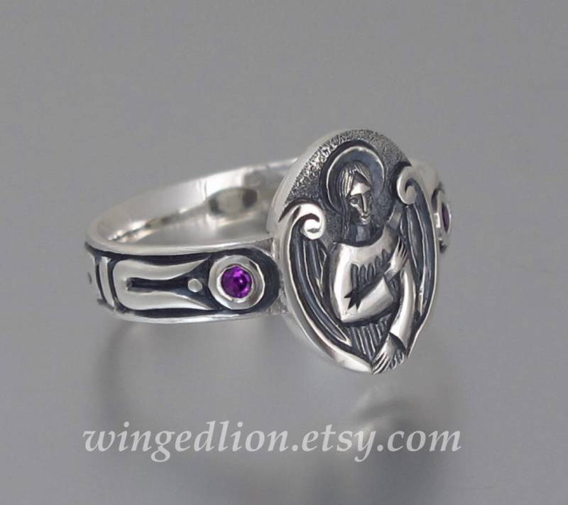 Engel Siegel Silber Signet Ring Mit Amethysten von WingedLion