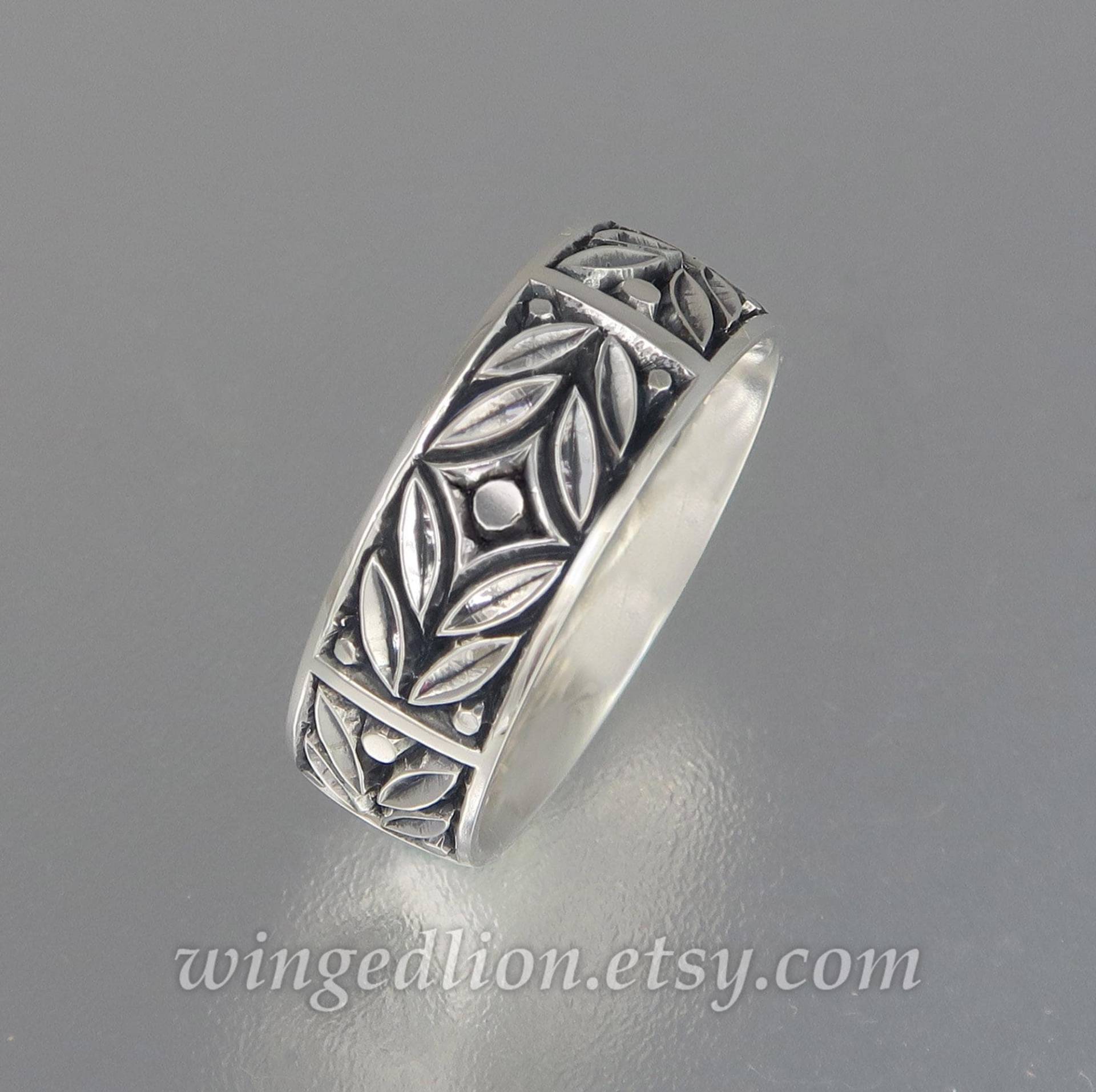 Evergreen Laurel Silber Ehering Breit von WingedLion