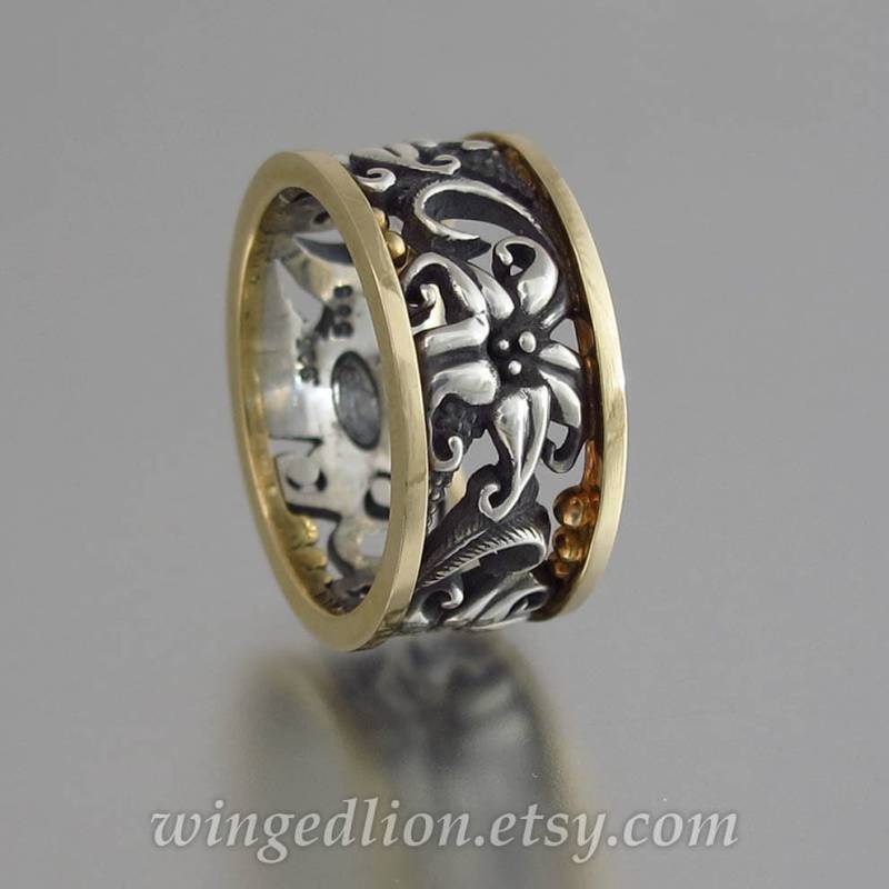 Floral Silber/Gold Ring Jugendstil Inspiriert - Größen 58 Und 8 Versandfertig Andere Auf Bestellung Gefertigt von WingedLion