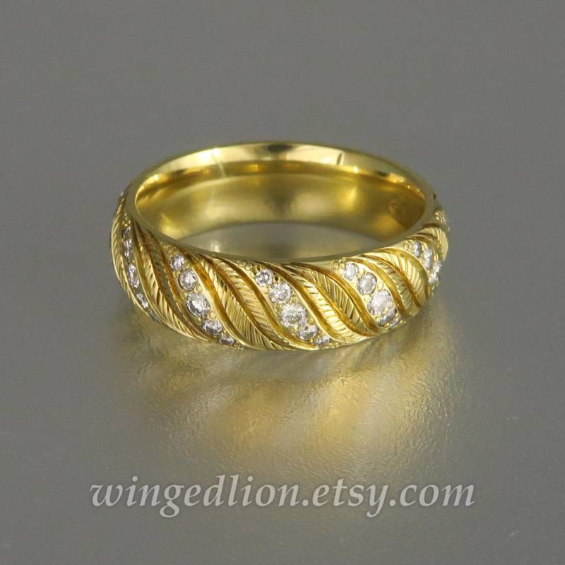 Gold Diamant Ring Für Männer, Weide Blätter 18K Herren Trauring Unisex Größe 9 Versandfertig Gold Diamant Ring Für Männer, Weide Blätter 18K Herren Trauring Unisex Größe 9 Versandfertig von WingedLion
