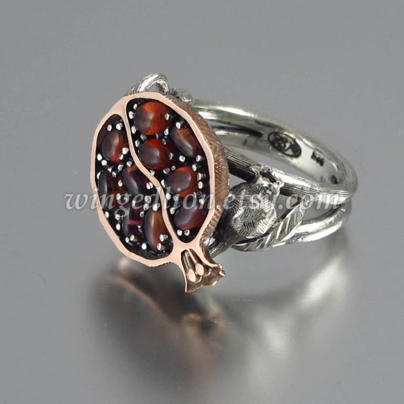 Pomegranate 14K Roségold Und Silber Ring Mit Granaten, Garnet Cluster von WingedLion