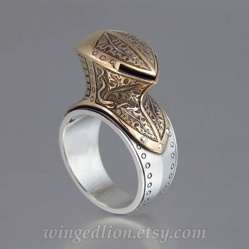 Rüstungsring, Maximilian Ritterhelm Ring, Silber Und Bronze Rüstung Herrenring von WingedLion