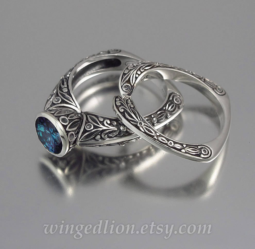 Silber Ring Zur Verlobung, Die Gräfin Alexandrit Und Band-Set | Größen 7 Bis 9, 5 Silber Ring Zur Verlobung, Die Gräfin Alexandrit Und Band-Set | Größen 7 Bis 9, 5 von WingedLion