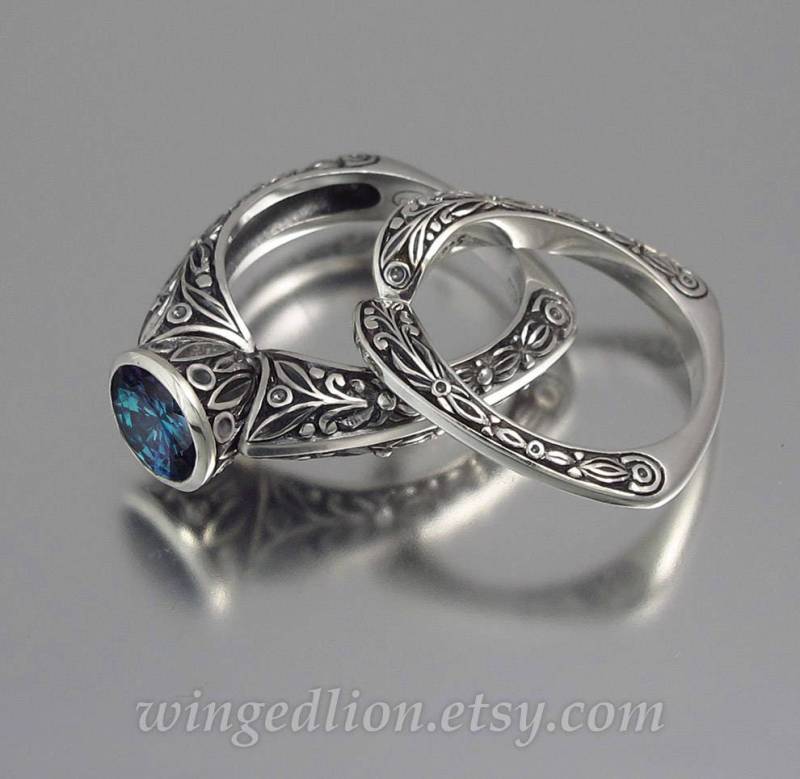 Silber Ring Zur Verlobung, Die Gräfin Alexandrit Und Band-Set | Größen 7 Bis 9, 5 Silber Ring Zur Verlobung, Die Gräfin Alexandrit Und Band-Set | Größen 7 Bis 9, 5 von WingedLion