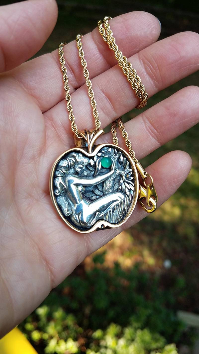 Silber & Bronze Anhänger Mit Chrysopras Eve's Apple Lebensbaum Halskette von WingedLion