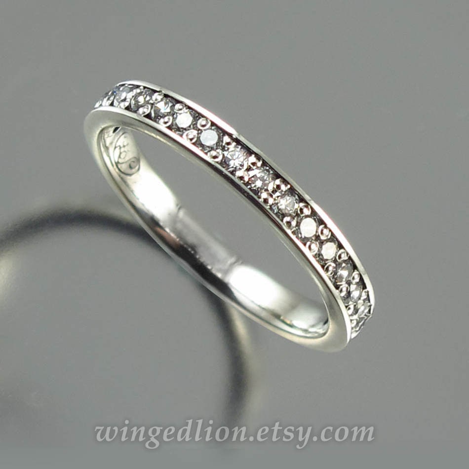 sterling Silber Lorbeer Trauring, Weiße Saphire, Natur Inspiriert von WingedLion