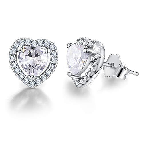 ✦Valentinstag Geschenk Für Sie✦ Winglove 18K Vergoldung 925 Sterling Silber Birthstone Love Heart Ohrstecker Zirkonia Ohrringe Damen Schmuck Geschenke für Frauen.(April-Diamond) von Winglove