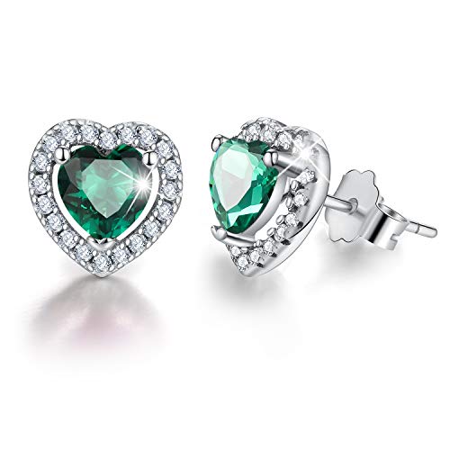 ✦Valentinstag Geschenk Für Sie✦ Winglove 18K Vergoldung 925 Sterling Silber Birthstone Love Heart Ohrstecker Zirkonia Ohrringe Damen Schmuck Geschenke für Frauen.(May-Emerald) von Winglove