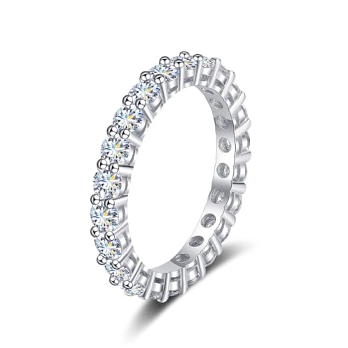 Winglove ✦Valentinstag Geschenk Moissanite Ringe Silber 925 Damen 0,1 ct/0,5 ct Volldiamant Single Row Ringe Moissanit Diamant, VVS1 Reinheit D Farbe, Geschenke für Frauen.[0,1ct,54(17.25)] von Winglove