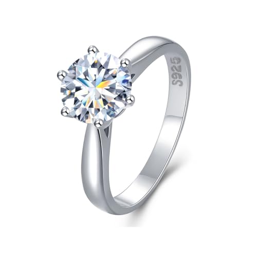 Winglove ✦Valentinstag Geschenk Moissanite Ringe Silber 925 Damen 0,5ct/1ct/2ct Klassischer Sechs Claw Aperture Ring Moissanit Diamant, VVS1 Reinheit D Farbe, Geschenke für Frauen.[1ct,56.5(18.2)] von Winglove