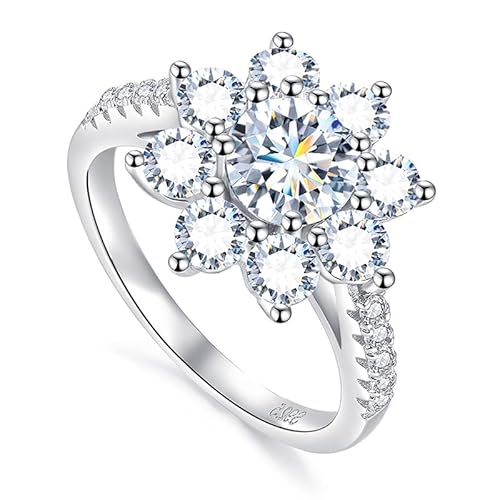 Winglove ✦Valentinstag Geschenk Moissanite Ringe Silber 925 Damen 1 ct Diamantring mit Sonnenblume Moissanit Diamant, VVS1 Reinheit D Farbe, Geschenke für Frauen.[1ct,59(19)] von Winglove