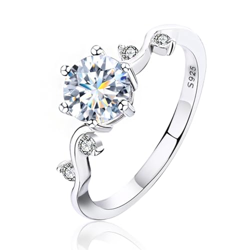 Winglove ✦Valentinstag Geschenk Moissanite Ringe Silber 925 Damen 1 ct Lace Sechs Claw Diamantring Moissanit Diamant, VVS1 Reinheit D Farbe, Geschenke für Frauen.[1ct,54(17.25)] von Winglove