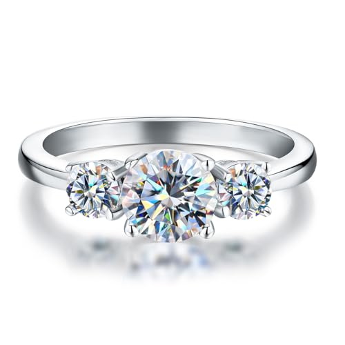 Winglove ✦Valentinstag Geschenk Moissanite Ringe Silber 925 Damen 1 ct Ringe mit drei Diamanten Moissanit Diamant, VVS1 Reinheit D Farbe, Geschenke für Frauen.[1ct,54(17.25)] von Winglove
