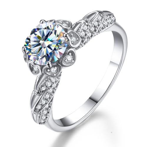 Winglove ✦Valentinstag Geschenk Moissanite Ringe Silber 925 Damen 1 ct Schutzengel Ringe Moissanit Diamant, VVS1 Reinheit D Farbe, Geschenke für Frauen.[1ct,61.5(19.75)] von Winglove