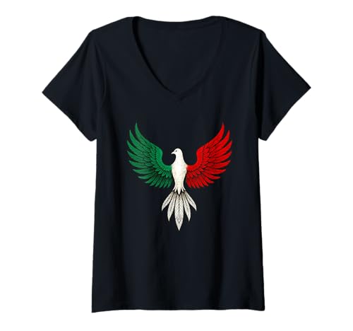 Damen Schöne mexikanische Flagge Taube patriotischer Friedensvogel Kunstwerk T-Shirt mit V-Ausschnitt Damen Schöne mexikanische Flagge Taube patriotischer Friedensvogel Kunstwerk T-Shirt mit V-Ausschnitt von Wings of Mexico Apparel
