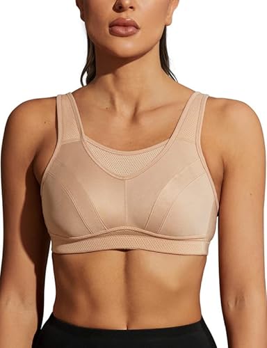 Wingslove Damen Bügelloser Höhe Beanspruchung Trainieren Sport-BH mit perfektem Halt, Nackt, 110DDD (48DDD) von Wingslove