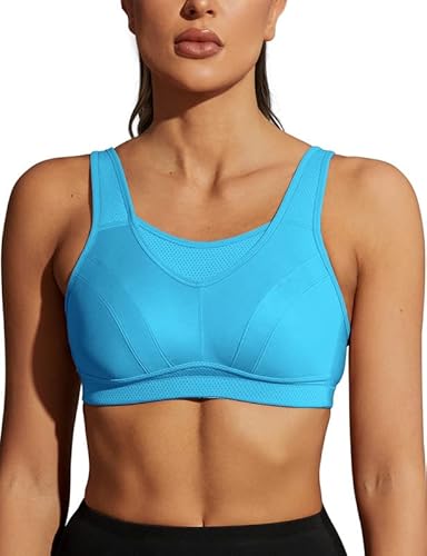 Wingslove Damen Bügelloser Höhe Beanspruchung Trainieren Sport-BH mit perfektem Halt, Blau, 80DDD (36DDD) von Wingslove