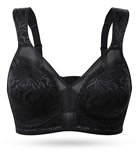 WingsLove Damen Vollschalen Minimizer-BH Ohne Unterdraht Nicht gepolstert (110 DD (48 DD), Schwarz) von Wingslove