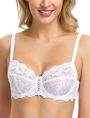 Wingslove Damen BH mit Bügel Vollschalen Floraler Spitze BH ohne Polster Soft Cup(Weiß 32B/70B) von Wingslove