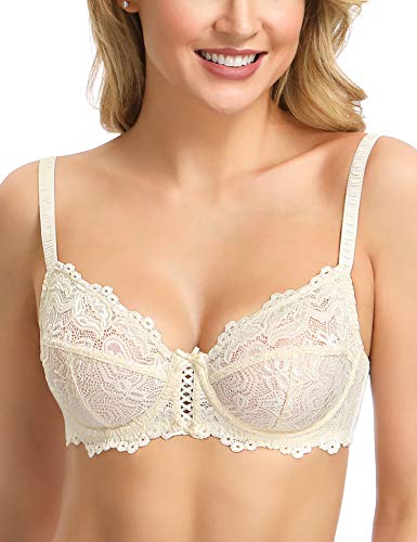 Wingslove Damen BH mit Bügel Vollschalen Floraler Spitze BH ohne Polster Soft Cup(Nackt 36DD/80E) von Wingslove