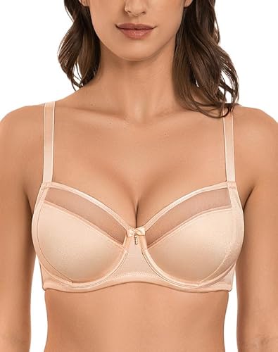 Wingslove Damen BH mit Bügel ohne Polster Push Up Sexy Bra Entlastung Alltag Bustier (Beige, 95B) von Wingslove