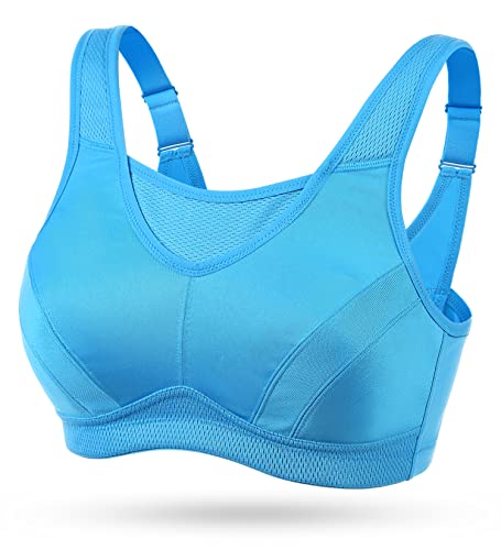 Wingslove Damen Bügelloser Höhe Beanspruchung Trainieren Sport-BH mit perfektem Halt, Blau, 80D (36D) von Wingslove