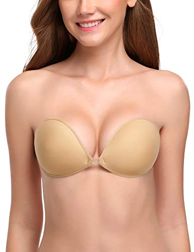 Wingslove Damen Klebe BH Push UP Silikon BH Trägerlos Rückenfrei Unsichtbar BH Ohne Träger für Abendkleid, Ballkleid, Brautkleid (Nackt, B Cup) von Wingslove