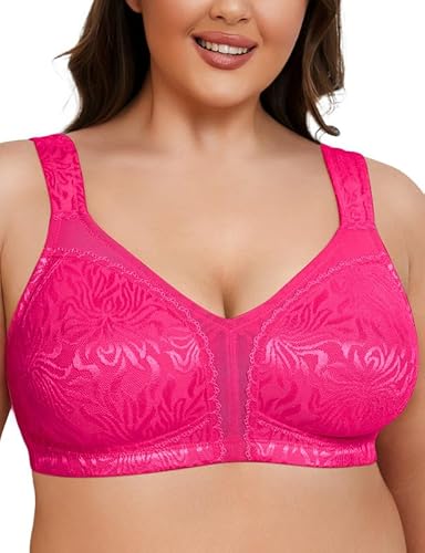 Wingslove Damen Minimizer BH ohne Bügel Große Brüste Bügelloser Entlastungs Breite Träger Vollfiguriger Komfort Fuchsia 110C von Wingslove
